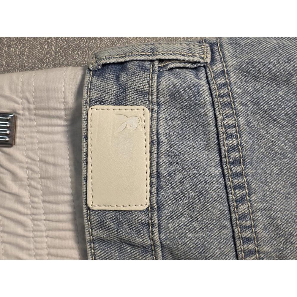 Playboy Women Size 5, Light Wash Wide Leg Jeans/shorts Y2K with Bunny Logo - Picture 7 of 10